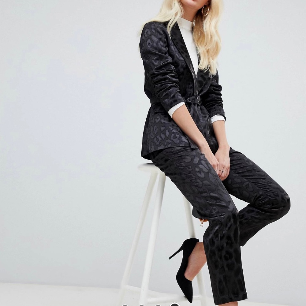 Satin Leopard Two-Piece Blazer and Pants.